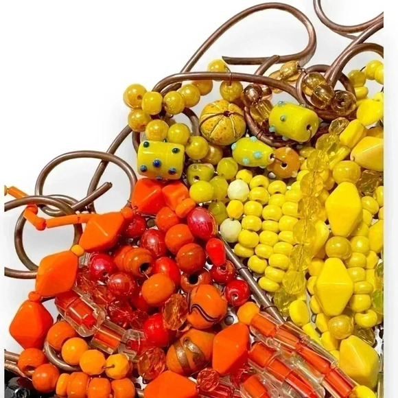 Hand Beaded Metalwork Artwork Glass Bead Rainbow Circle Hangable Mosaic - Picture 5 of 7